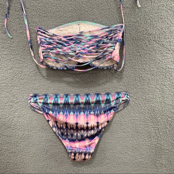 Victoria’s Secret Strappy Swimsuit Bikini Set Hottie Cheeky Pink Blue Tie Dye M - Picture 7 of 11